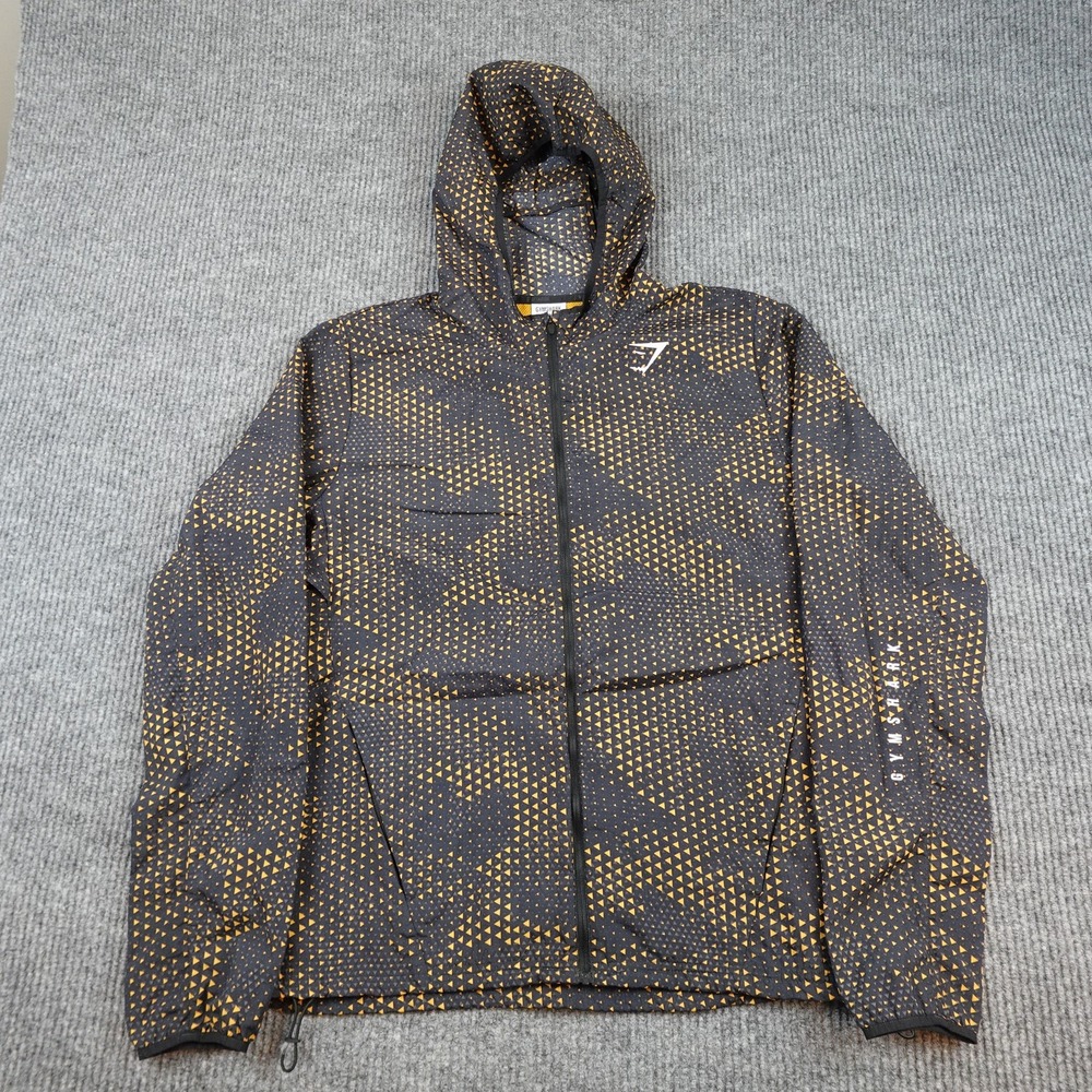 Gymshark Sport Windbreaker Jacket Mens Medium Geometric Camo Hooded Full Zip